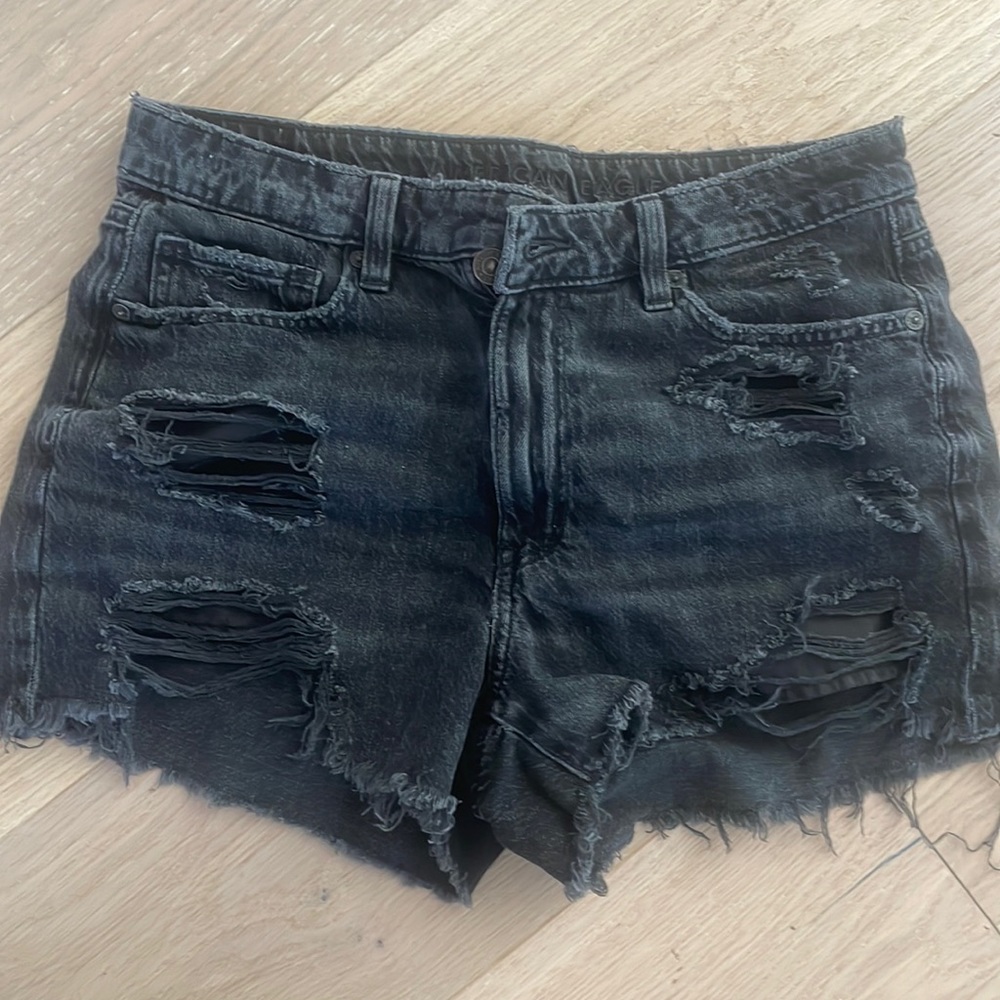 Euc AE very distressed American Eagle black jean shorts. 3” inseam